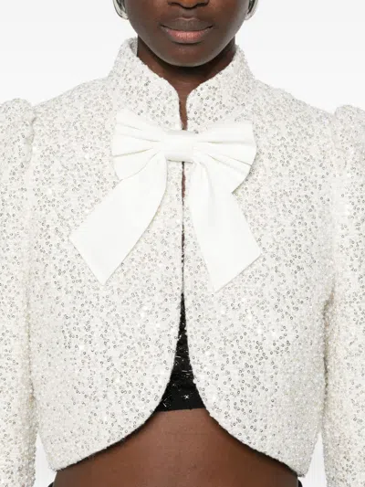 Alice And Olivia Ilaria Embellished Cropped Jacket In Neutral