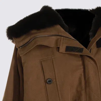Dolce & Gabbana Hooded Jacket With Button Accents And Pockets In Brown