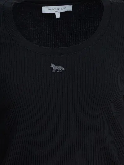 Maison Kitsuné Cropped Knitwear With Long Sleeves And Ribbed Texture In Black