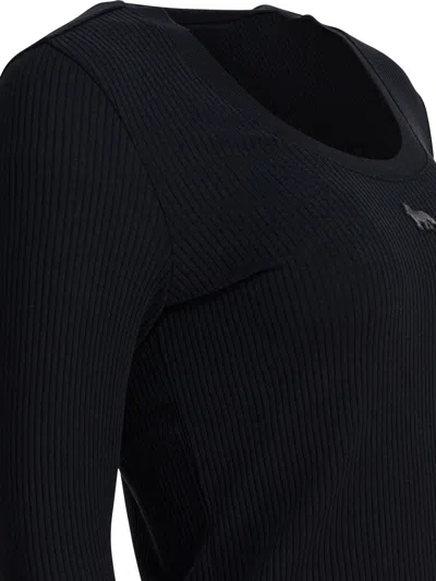 Maison Kitsuné Cropped Knitwear With Long Sleeves And Ribbed Texture In Black