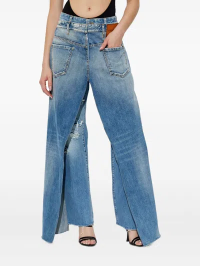 Dsquared2 High Waist Wide Leg Trousers With Sash In Blue