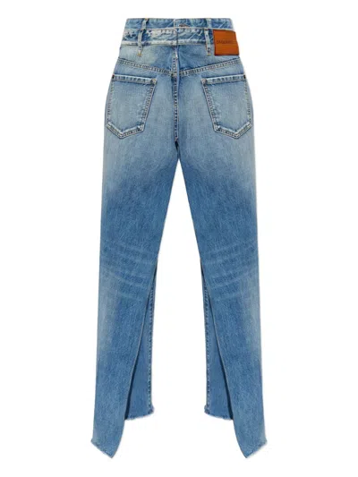 Dsquared2 High Waist Wide Leg Trousers With Sash In Blue
