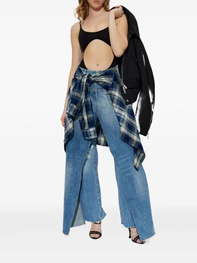 Dsquared2 High Waist Wide Leg Trousers With Sash In Blue