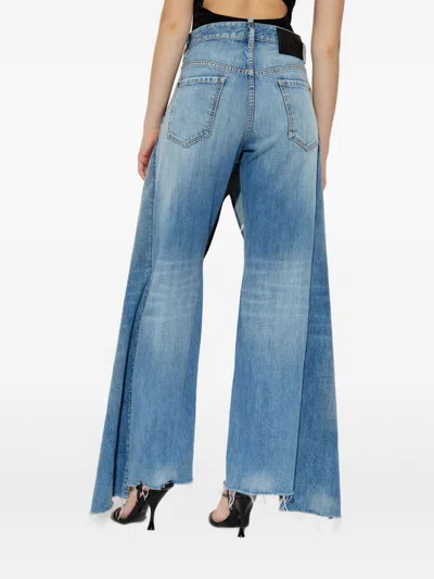 Dsquared2 High Waist Wide Leg Trousers With Sash In Blue