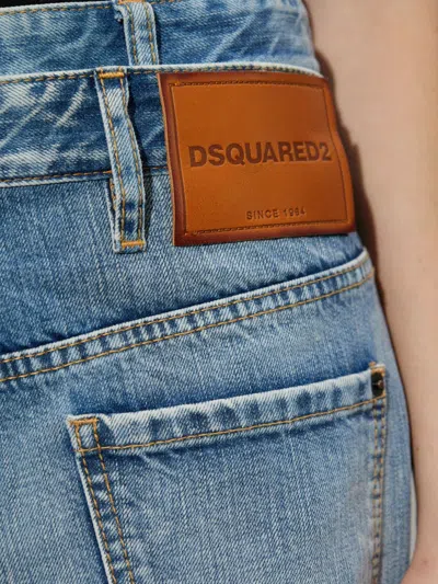 Dsquared2 High Waist Wide Leg Trousers With Sash In Blue
