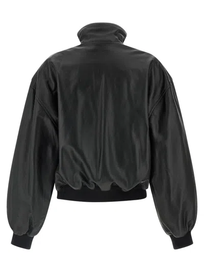 Balenciaga Leather Blouson Puffer Jackets Black In Black
