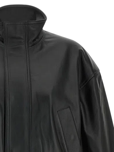 Balenciaga Leather Blouson Puffer Jackets Black In Black