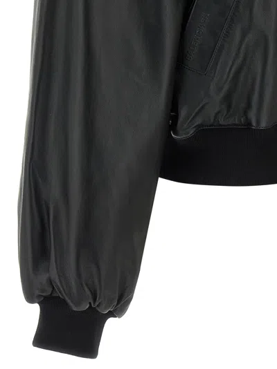 Balenciaga Leather Blouson Puffer Jackets Black In Black