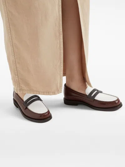 Brunello Cucinelli Bead-detailed Leather Loafers In Brown