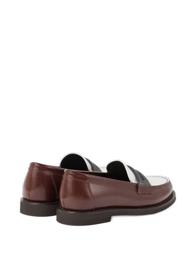 Brunello Cucinelli Bead-detailed Leather Loafers In Brown