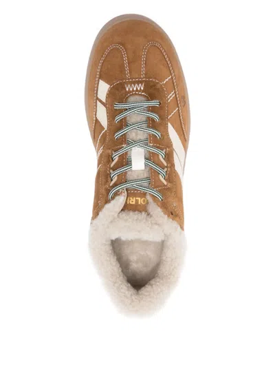 Woolrich Premium Leather Sneakers Featuring Contrast Stitching In Brown