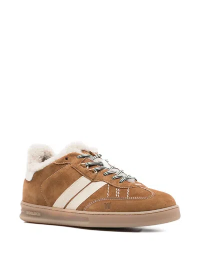 Woolrich Premium Leather Sneakers Featuring Contrast Stitching In Brown