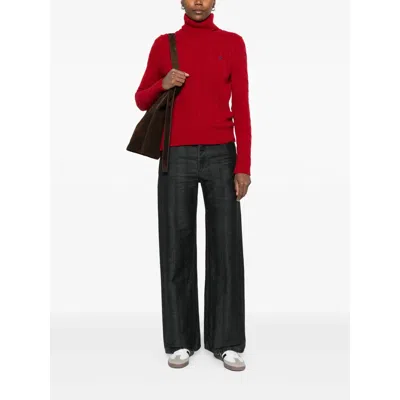 Ralph Lauren Leather Sweaters In Red