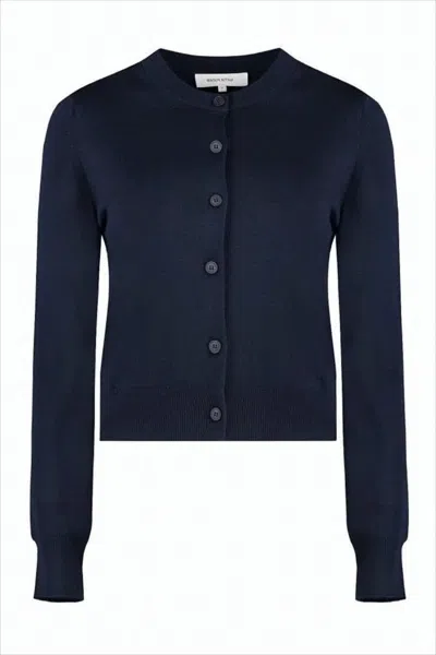 Maison Kitsuné Cropped Cardigan With Round Neckline And Ribbed Detailing In Blue