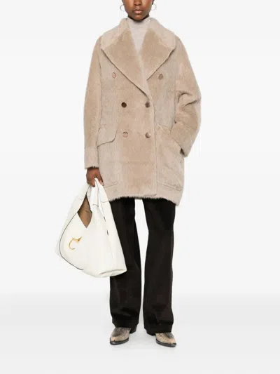 Tagliatore Double-breasted Alpaca-wool Blend Coat With Wide Lapels In Neutral