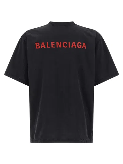 Balenciaga Black Crewneck T-shirt With Logo On The Front And On The Back In Cotton Man In Black