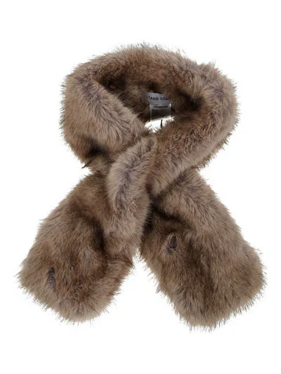 Stand Studio Lone Faux Fur Scarf In Brown