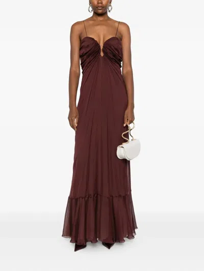 Raquel Diniz Samba Maxi Dress Ruffled Hem In Brown