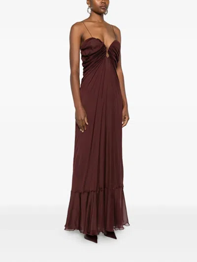 Raquel Diniz Samba Maxi Dress Ruffled Hem In Brown