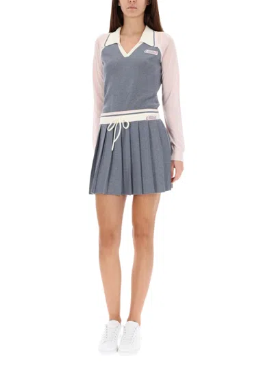 Casablanca Color-block Merino Polo Shirt With Classic Collar And Logo Patch In Gray