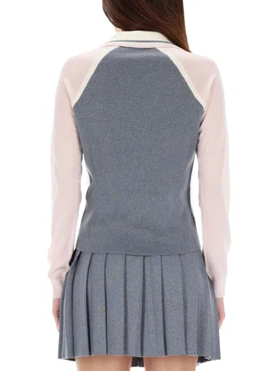 Casablanca Color-block Merino Polo Shirt With Classic Collar And Logo Patch In Gray