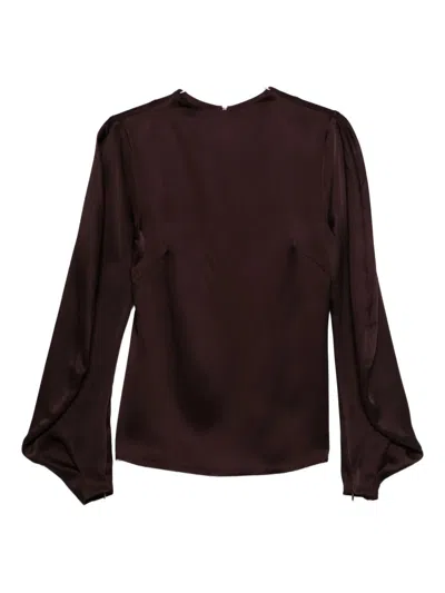 Raquel Diniz Satin Blouse With Flared Cuffs And Puff Sleeves In Brown