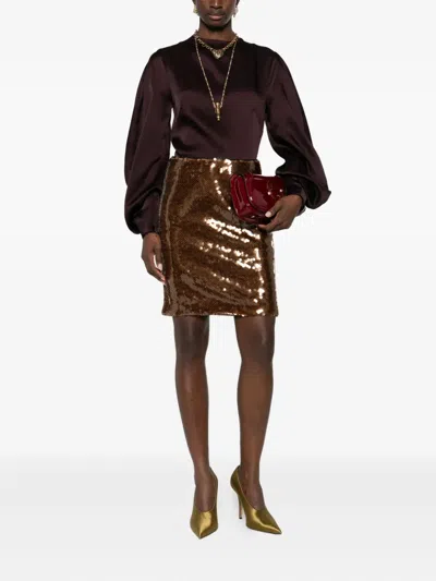 Raquel Diniz Satin Blouse With Flared Cuffs And Puff Sleeves In Brown