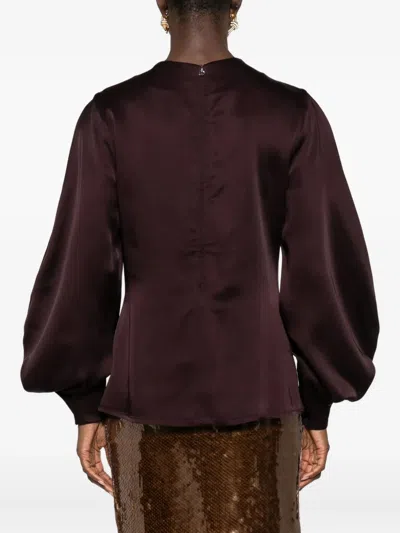 Raquel Diniz Satin Blouse With Flared Cuffs And Puff Sleeves In Brown