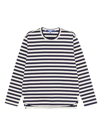 Junya Watanabe Comme Dg Long-sleeved Striped Cotton T-shirt In Metallic