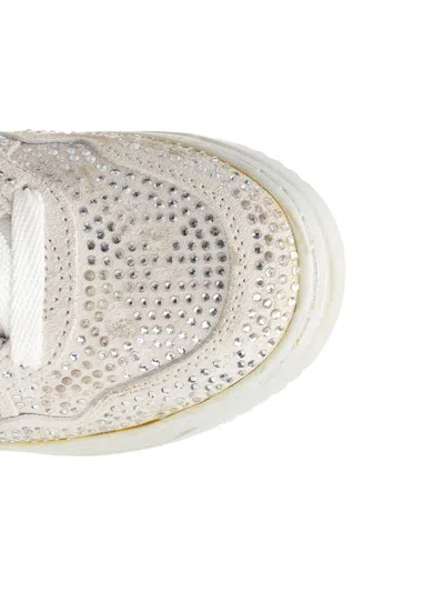 Autry Medalist Silver-colored Sneaker With Lived-in Effect And All-over Bead Application In Leather Blend  In White