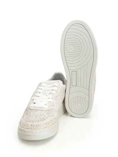 Autry Medalist Silver-colored Sneaker With Lived-in Effect And All-over Bead Application In Leather Blend  In White