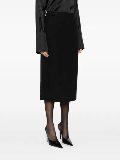 Dunst Black Long Skirt With Belt Loops And Rear Single Slit In Wool Blend Woman