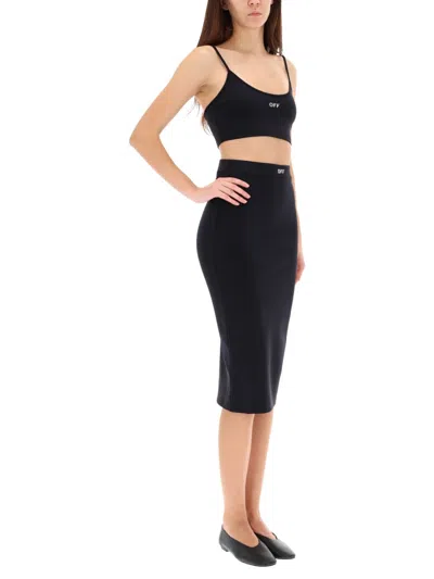 Off-white Fitted Midi Skirt In Stretch Technical Fabric With Front Logo Detail In Black