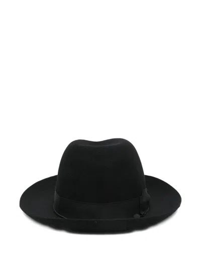 Borsalino Wide Brim Hat Featuring A Ribbon Band In Black