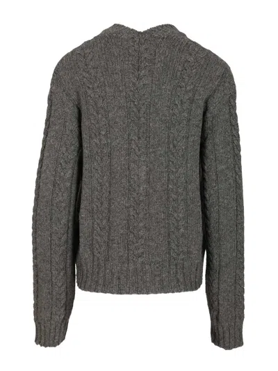 Loewe Cable-knit Keyhole Knitwear In Gray