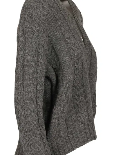 Loewe Cable-knit Keyhole Knitwear In Gray