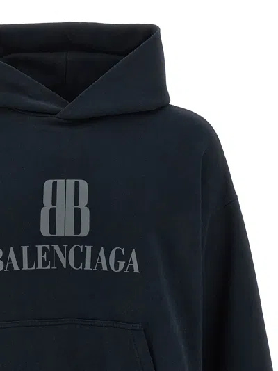 Balenciaga Black Hoodie With Fixed Hood And Logo Lettering On The Front In Cotton Man In Blue