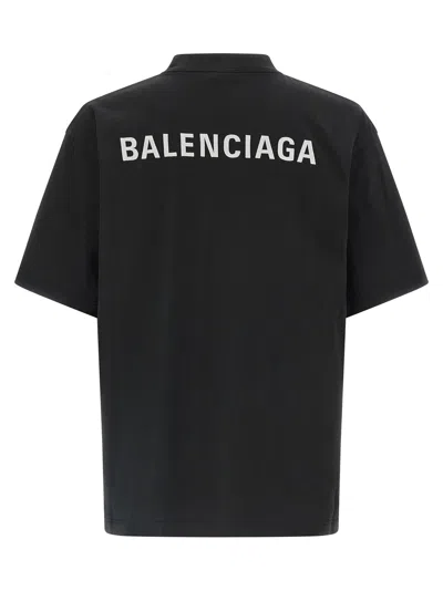 Balenciaga Men Black Crewneck T-shirt With Logo Lettering On The Front And Logo Patch On The Sleeve  In Black