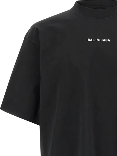 Balenciaga Men Black Crewneck T-shirt With Logo Lettering On The Front And Logo Patch On The Sleeve  In Black