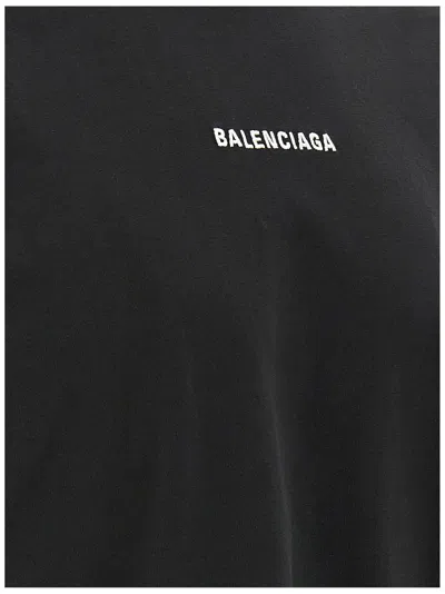 Balenciaga Men Black Crewneck T-shirt With Logo Lettering On The Front And Logo Patch On The Sleeve  In Black