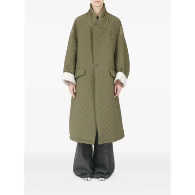 Maison Margiela Quilted Single-breasted Coat In Green