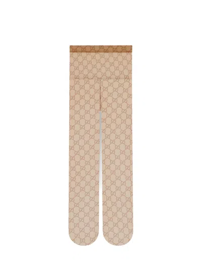 Gucci Nylon Tights With All-over Gg Motif In Neutral