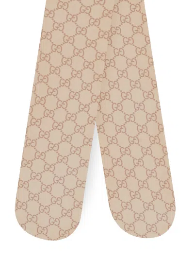 Gucci Nylon Tights With All-over Gg Motif In Neutral