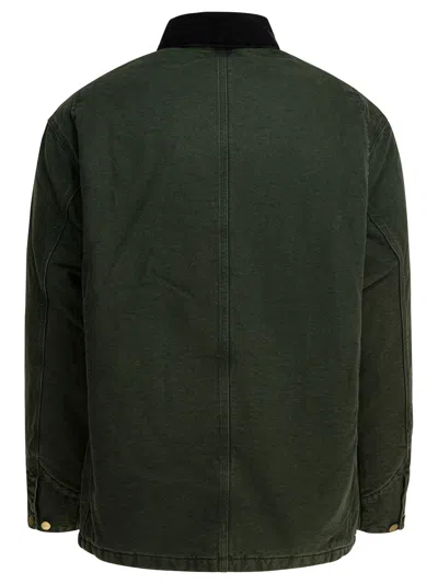 Carhartt Structured Organic Cotton Coat With Contrasting Collar In Green