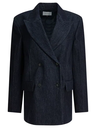 Sportmax Oversized Double-breasted Blazer Jackets And Coats Blue In Blue