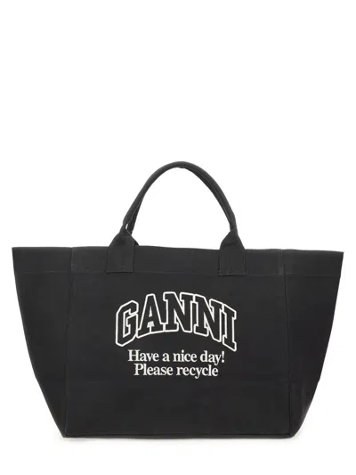 Ganni Women Recycled Cotton Xxl Tote Bag In Brown
