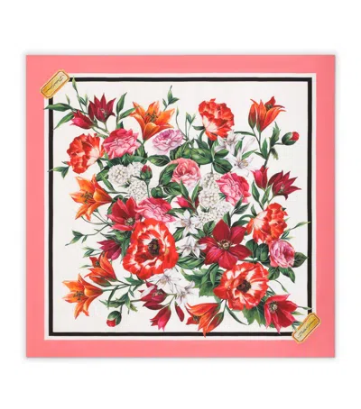 Dolce & Gabbana Silk Twill Floral Print Scarf In Pink
