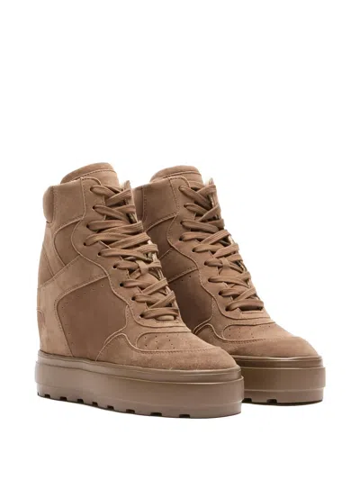 Casadei High Top Suede Lace Up Sneakers In Neutral