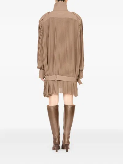 Mm6 Maison Margiela Pleated High-neck Dress In Brown