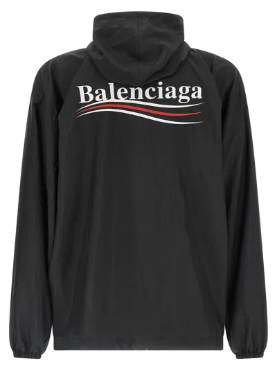 Balenciaga Polyester Jacket With Elastic Cuffs And Hooded Design In Black